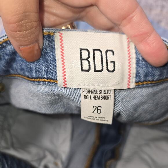 BDG High Rise Stretch Roll Hem Shorts Womens 26 Denim Cuffed Urban Outfitters - Picture 7 of 9
